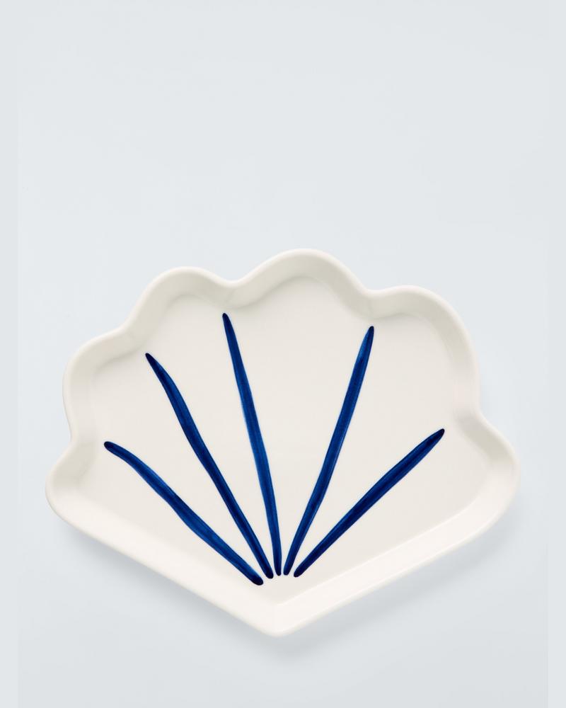 John Lewis Hand Painted Stoneware Shell Side Plate, 21.5cm, White/Blue