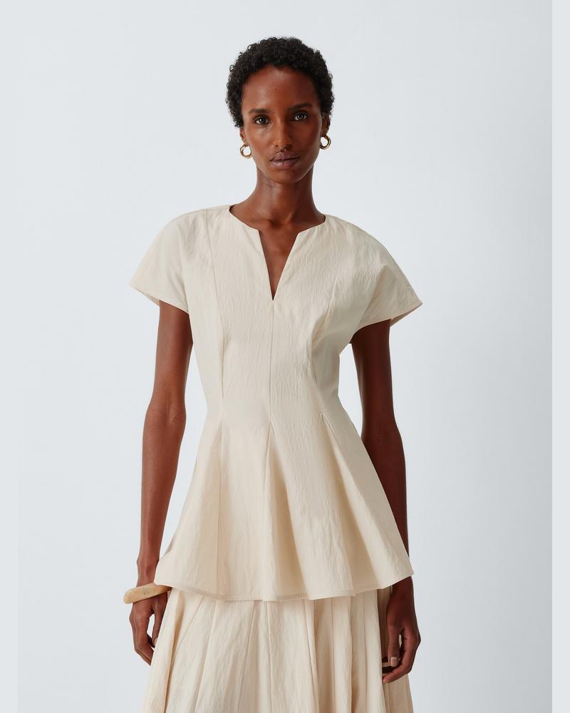 John Lewis Godet Cap Sleeve Top, Cream